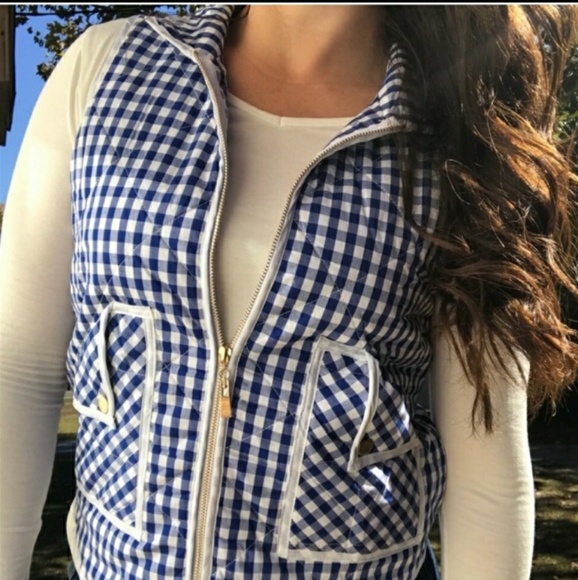 Jackets & Blazers - << Blue Gingham Checkered Puffer Vest >>